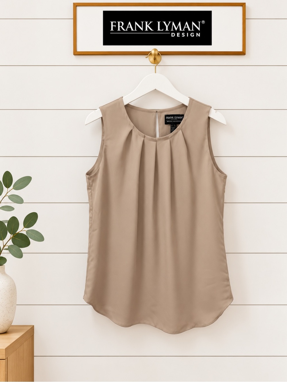 Frank Lyman Design – Sleeveless Pleated Blouse – Beige/Taupe – Size 10